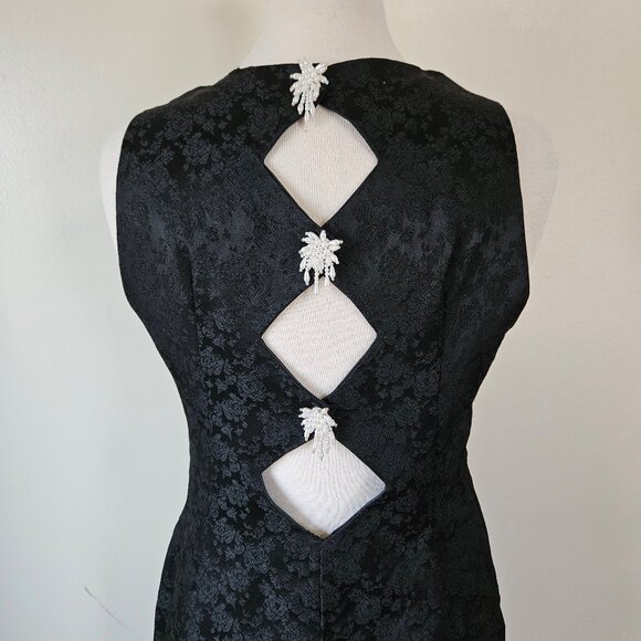 Vintage 90s Black Brocade Evening Dress M - Picture 1 of 7